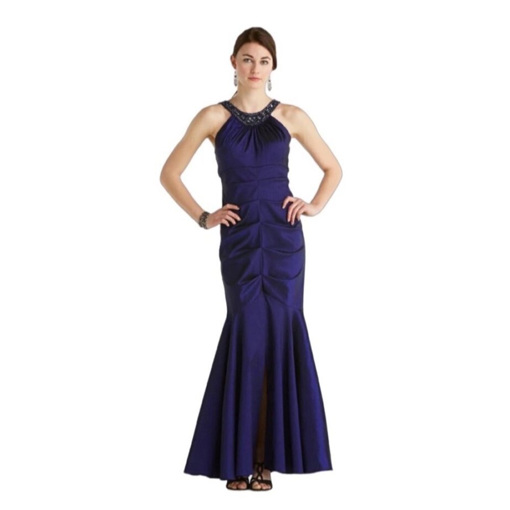 RM Richards Y2K Halter Mermaid Prom‎ Dress Sz 6 NWT Royal Blue Satin Embellished